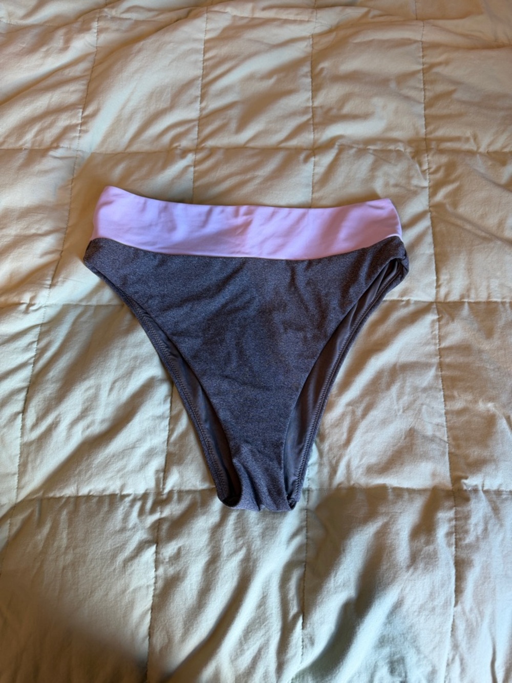 aerie Two-Tone High-Cut Bikini Bottoms in Gray and Light Pink